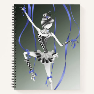 Eigenwillige Ballerina-Marionette Blaue Bänder Notizbuch
