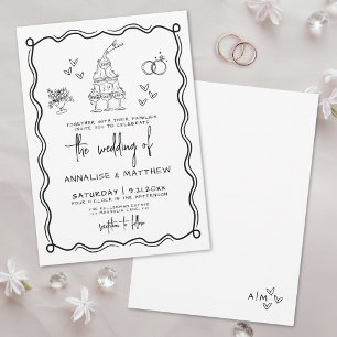 Eigenwillige Handgezeichnete Whimsische Hochzeit Einladung