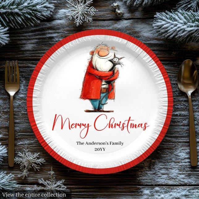 Eigenwilliger Weihnachtsmann Aquarell Weihnachtses Pappteller (Quirky Santa Claus Watercolor Christmas Dinner Plates

)