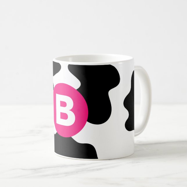 Eigenwilliges Kuhflecken-Muster Rosa Monogramm Kaffeetasse (VorderseiteRechts)