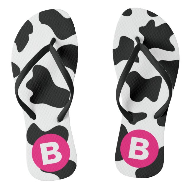 Eigenwilliges Kuhfleckenmuster Rosa Monogramm Flip Flops (Fußbett)