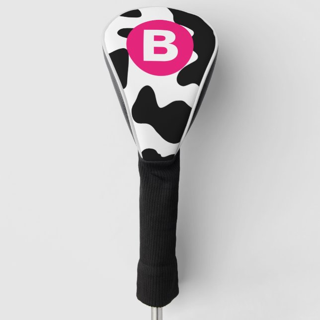 Eigenwilliges Kuhfleckenmuster Rosa Monogramm Golf Headcover (Vorderseite)
