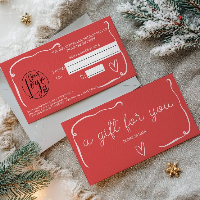 Eigenwilliges Retro-Korallenrotes Weihnachts-Gesch (Quirky Retro Coral Red Christmas Gift Certificate)