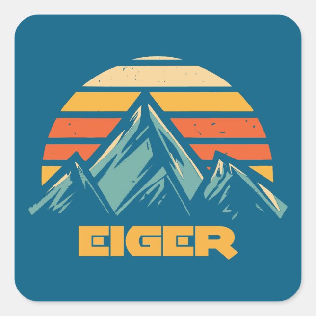 Eiger Switzerland Retro Turquoise Quadratischer Aufkleber (Vorderseite)