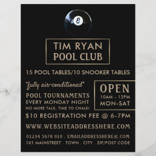 Eight Ball-, Pool-Club-, Snooker-Club-Werbung Flyer