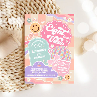 Eight Is A Vibe Cloud Rainbow Disco 8th Birthday  Einladung