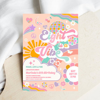 Eight Is A Vibe Sonnen Regenbogen Disco 8. Geburts Einladung