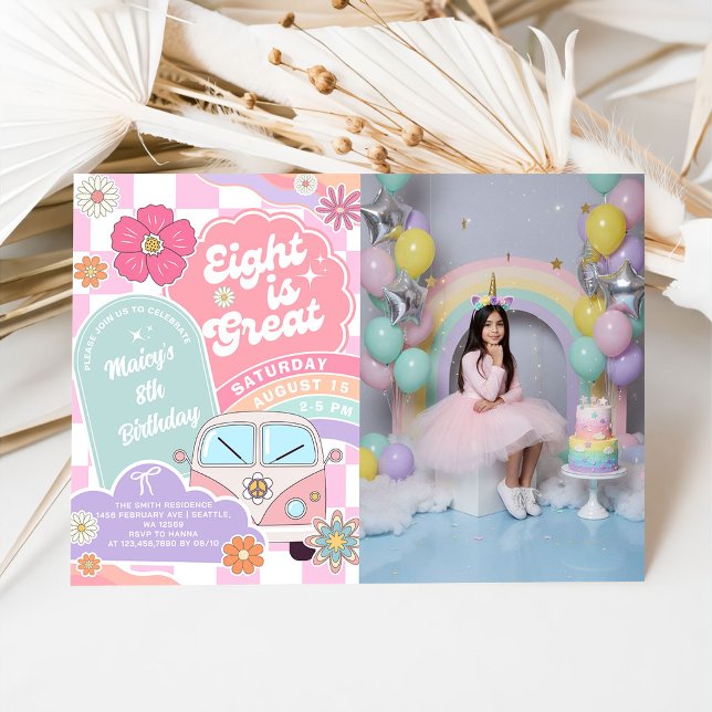  Eight is Great Rainbow Daisy Birthday Einladung (Von Creator hochgeladen)