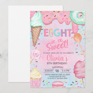 Eight is so Sweet Mädchen 8. Geburtstagseinladung. Einladung