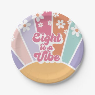 Eight ist eine Retro-Sonnen-Vibes-Regenbogen-Gänse Pappteller