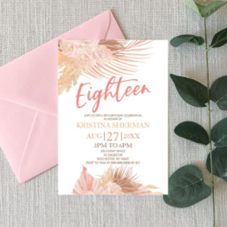 Eighteen Boho Pink Floral 18th Birthday Party Einladung