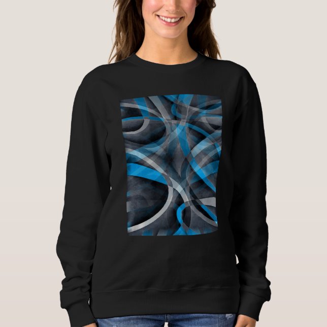 Eighties Cerulean Blue On Grey Abstract Strip Patt Sweatshirt (Vorderseite)