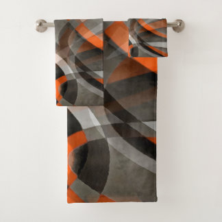 Eighties Vibes Gebranntes Orange und Grau Geschich Badhandtuch Set