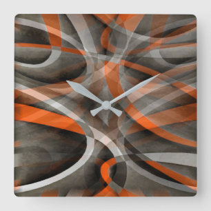 Eighties Vibes Gebranntes Orange und Grau Geschich Quadratische Wanduhr