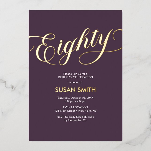 Eighty Birthday Elegant Invitation Foil Invitation Folieneinladung (Vorderseite)