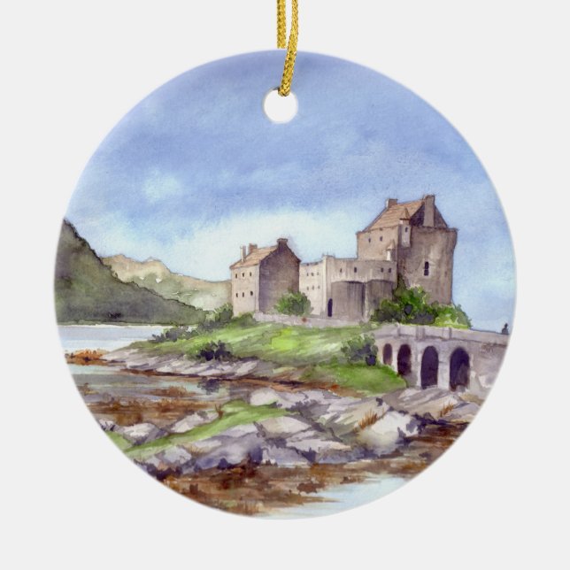 Eilean Donan Burg Wasserfarbene Malereien Keramik Ornament (Vorne)