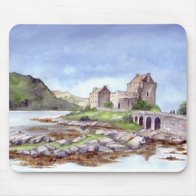 Eilean Donan Burg Wasserfarbene Malereien Mousepad (Vorne)