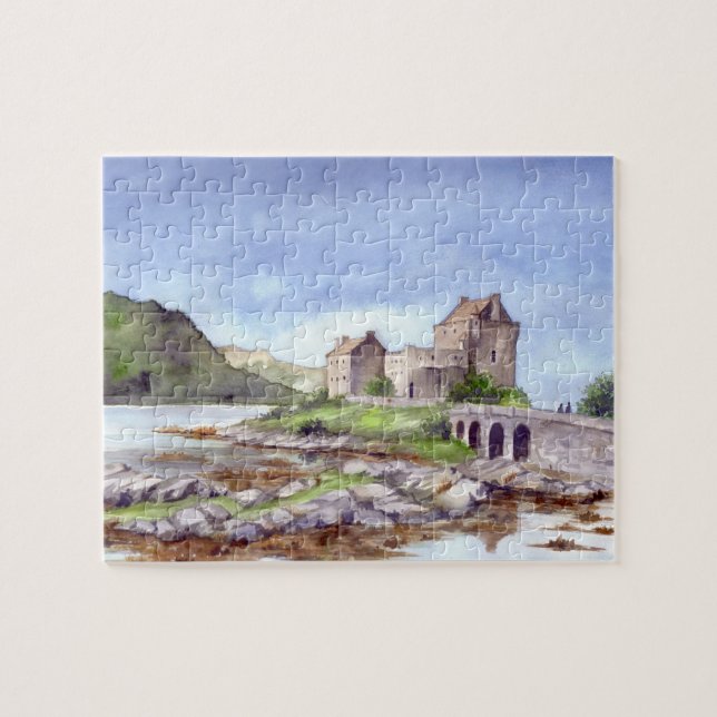 Eilean Donan Burg Wasserfarbene Malereien Puzzle (Horizontal)