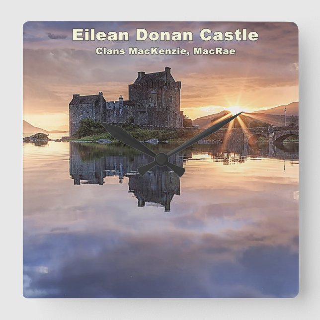 Eilean Donan Castle - MacKenzie MacRae Clans Quadratische Wanduhr (Vorderseite)