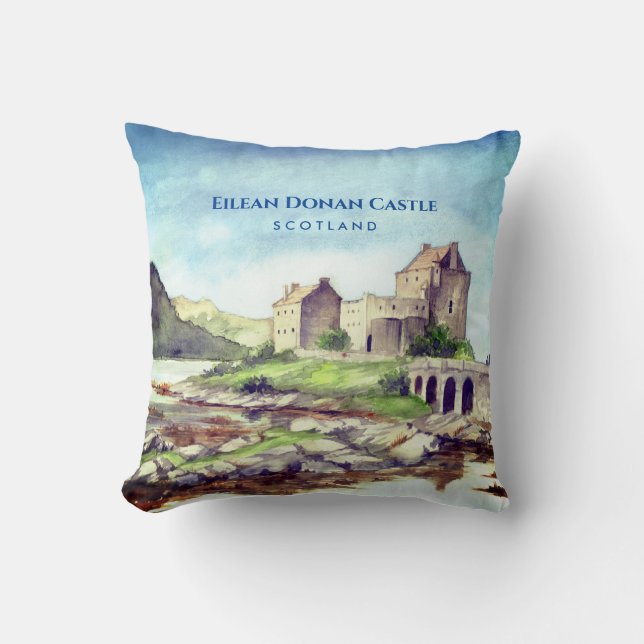 Eilean Donan Castle Scotland Aquarellmalerei Kissen (Vorderseite)