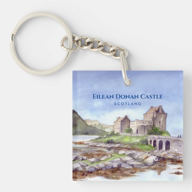 Eilean Donan Castle Scotland Aquarellmalerei Schlüsselanhänger (Vorderseite)