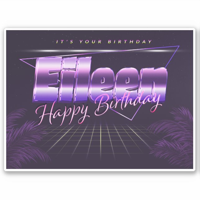 Eileen Name Vorname lila retro Sticker Geburtstag (Vorderseite)
