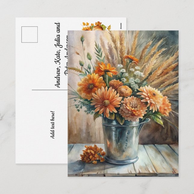 Eimer mit Blume Begrüßungsfall Feiertagspostkarte (Vorne/Hinten)