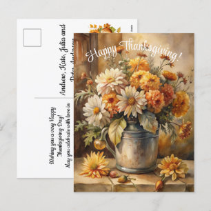 Eimer mit Fall Floral Happy Thanksgiving Feiertagspostkarte