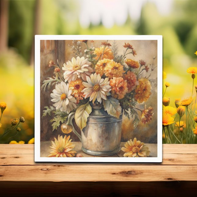 Eimer mit Herbstblumen   Serviette (Von Creator hochgeladen)
