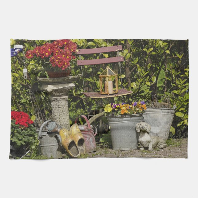 Eimer, Schuhe und Blume, Zaanse Schans, Geschirrtuch (Horizontal)