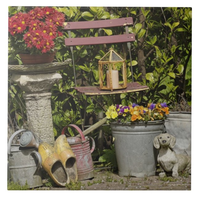 Eimer, Schuhe und Blumen, Zaanse Schans, Fliese (Vorderseite)