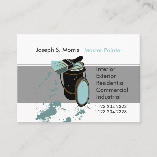 Eimer-u. Bürsten-blaue Farben-moderner Anstreicher Visitenkarte (Vorderseite)