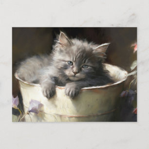 Eimer voll von Joy Sweet Gray Kitten Postkarte