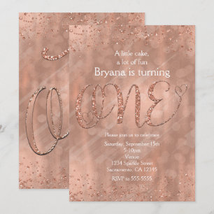 EIN 1. Geburtstag Einladung mit Faux Roségold Glit