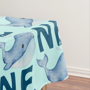 Ein 1. Geburtstag Wasserfarbenwhalmuster Tischdecke