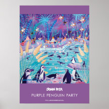 Ein 2 Poster von John Dyer. Lila Pinguin-Party