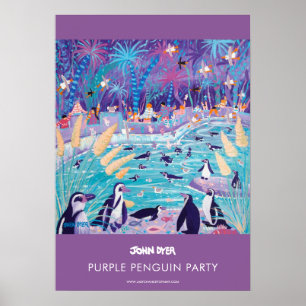 Ein 2 Poster von John Dyer. Lila Pinguin-Party