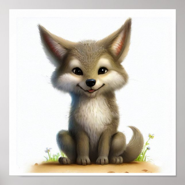 Ein 3D-Aquarellbild einer jungen Coyote Poster (Vorne)