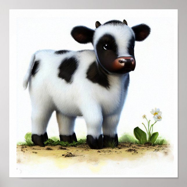 Ein 3D-Aquarellbild einer jungen Holstein-Kuh Poster (Vorne)