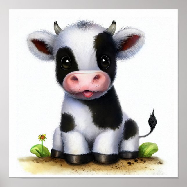 Ein 3D-Aquarellbild einer jungen Holstein-Kuh Poster (Vorne)