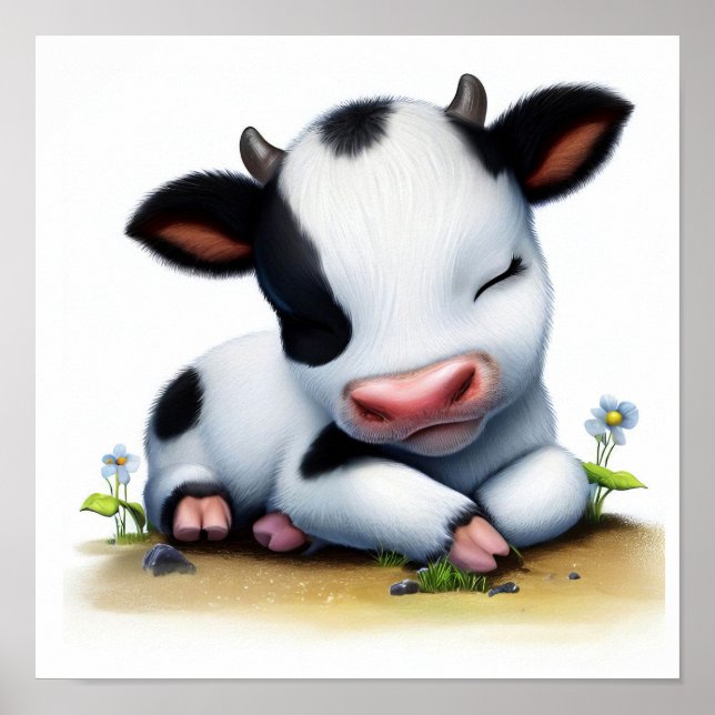 Ein 3D-Aquarellbild einer jungen Holstein-Kuh Poster (Vorne)