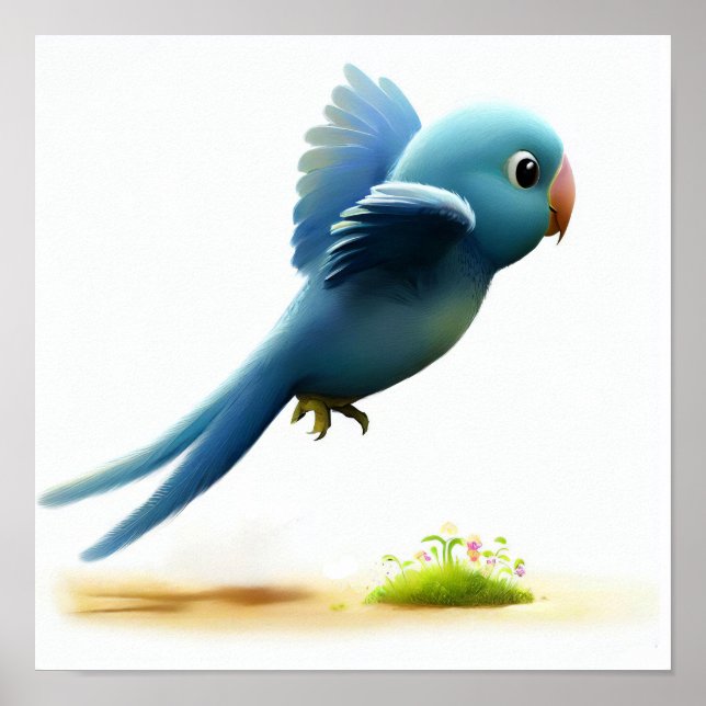 Ein 3D-Aquarellbild eines blauen Papagei Poster (Vorne)