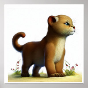 Ein 3D-Aquarellbild eines jungen Cougars Poster