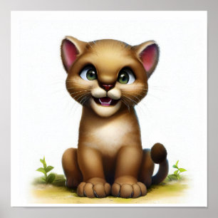 Ein 3D-Aquarellbild eines jungen Cougars Poster