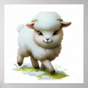 Ein 3D-Aquarellbild eines jungen Dallenschafs Poster