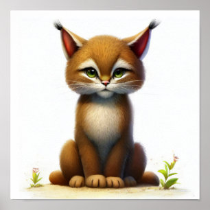 Ein 3D-Aquarellbild eines Niedlichen jungen Bobcat Poster