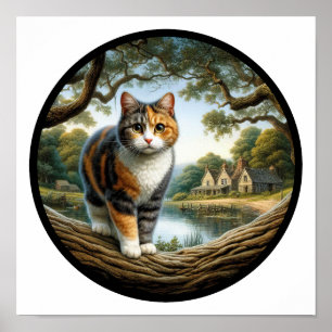 Ein 3D-Rundbild einer schönen Calico Katze Poster