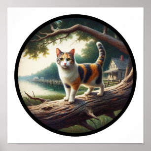 Ein 3D-Rundbild einer schönen Calico Katze Poster