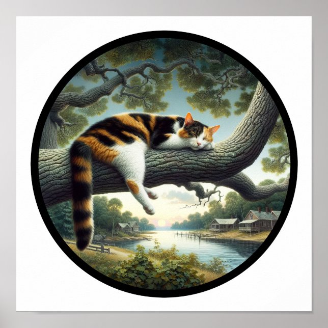 Ein 3D-Rundbild einer schönen Calico Katze Poster (Vorne)