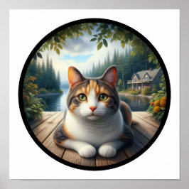 Ein 3D-Rundbild einer schönen Calico Katze Poster